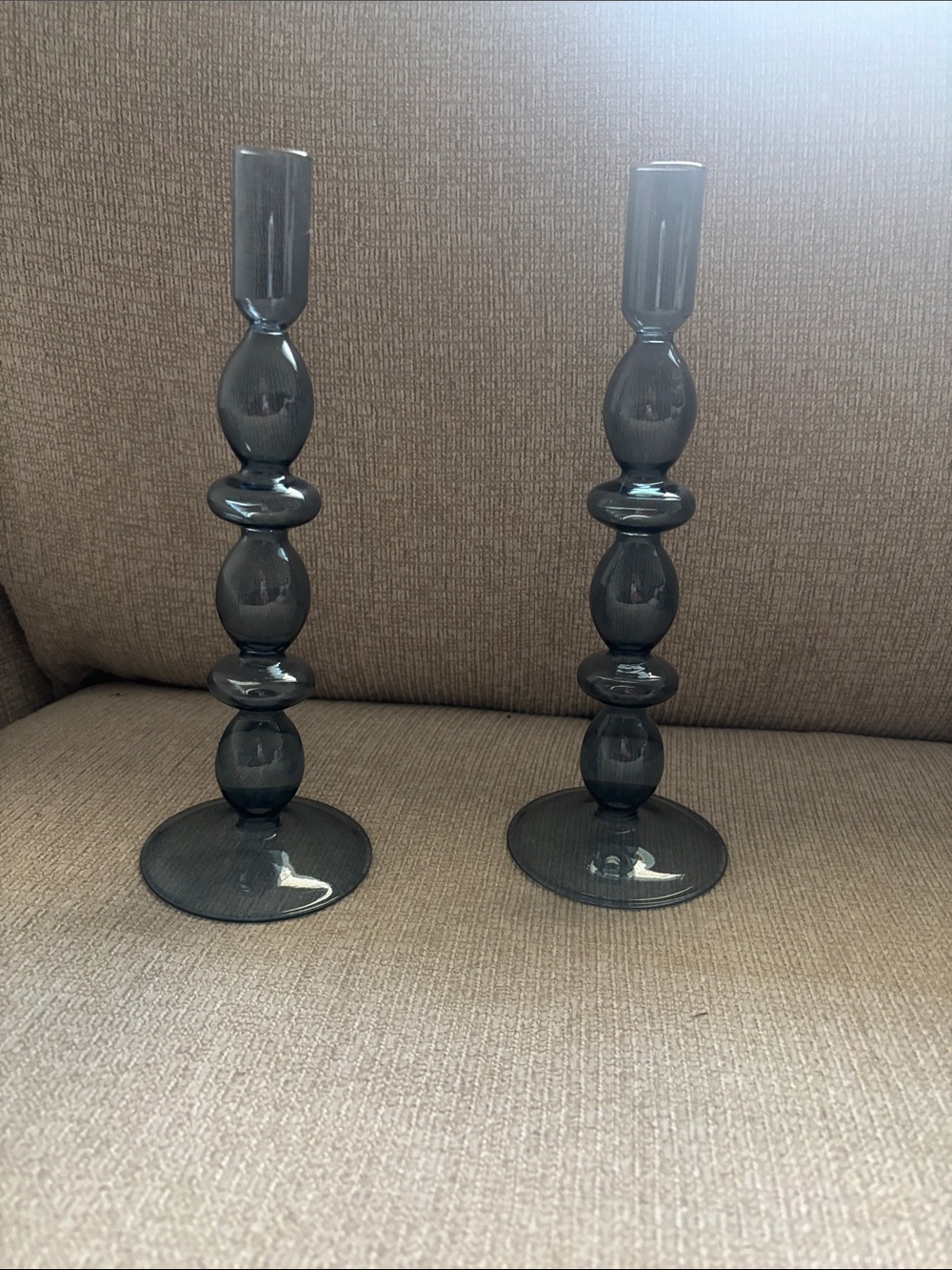 Mud Pie Blue Stacked Glass Candlestick Pair